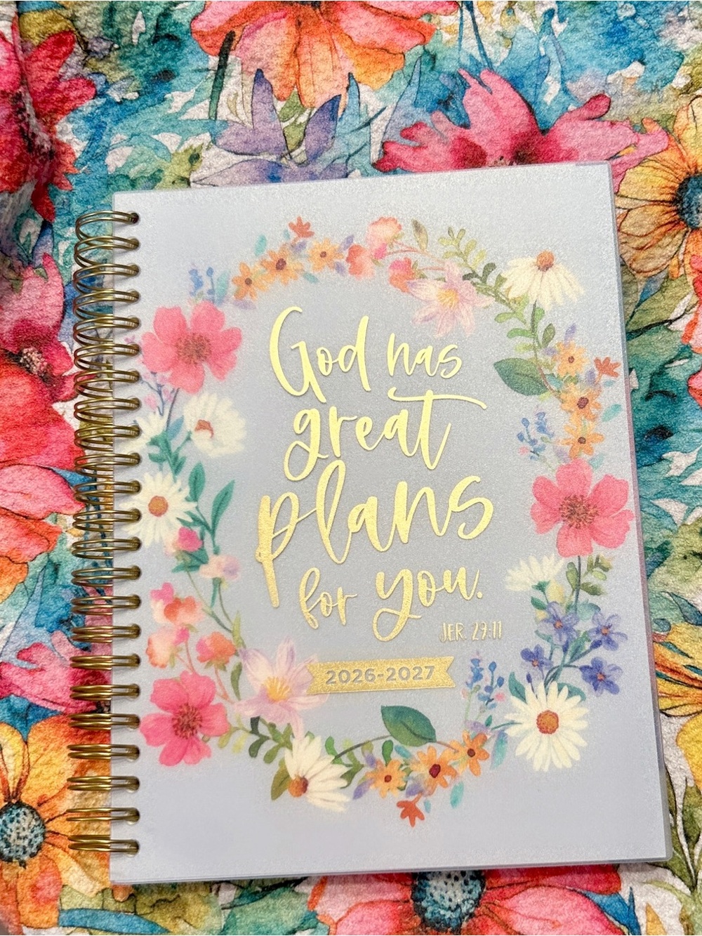 Mint Green Floral Christian Spiral Weekly Monthly Planner 2026-2027 Gold Foil